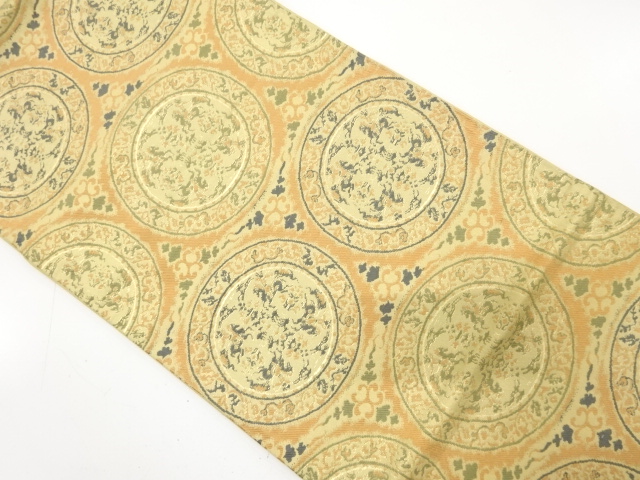 JAPANESE KIMONO / ANTIQUE FUKURO OBI / SILK / WOVEN LION HUNTING